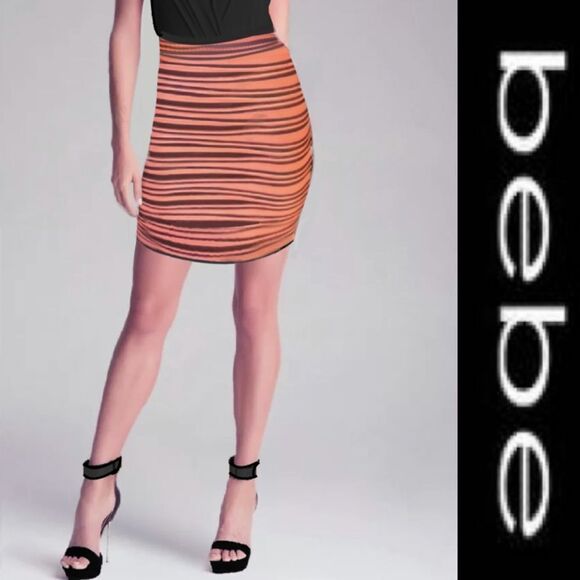 Bebe Runched Stripe Bodycon Skirt - Picture 1 of 7